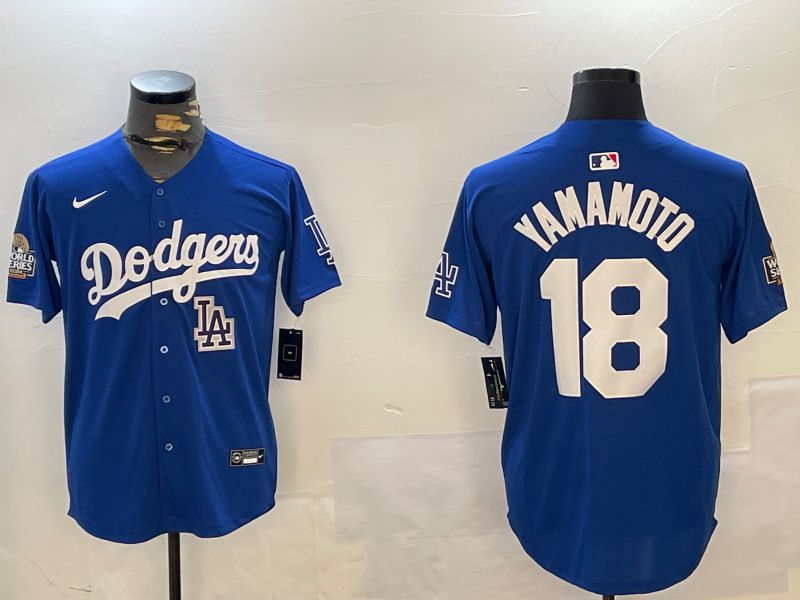 Men Los Angeles Dodgers 18 Yamamoto Blue Game 2024 Nike MLB Jersey style 12164